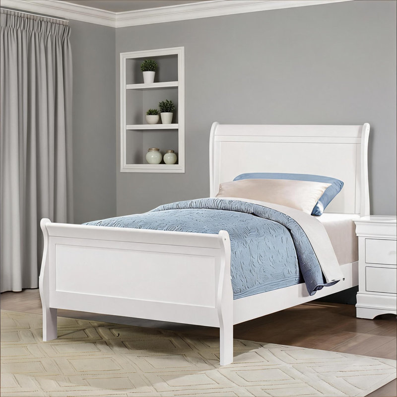 Structure de lit classique en bois massif de style Louis Philippe classique, silhouette traditionnelle blanc classique pour chambre à coucher