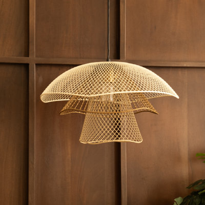 Luminaire suspendu en métal déployé Mallawa, blanc et or beige