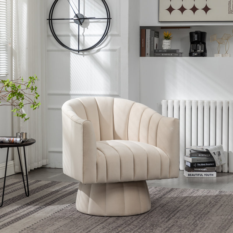 Murrow Upholstered Swivel Barrel Chair, Ivory Velvet