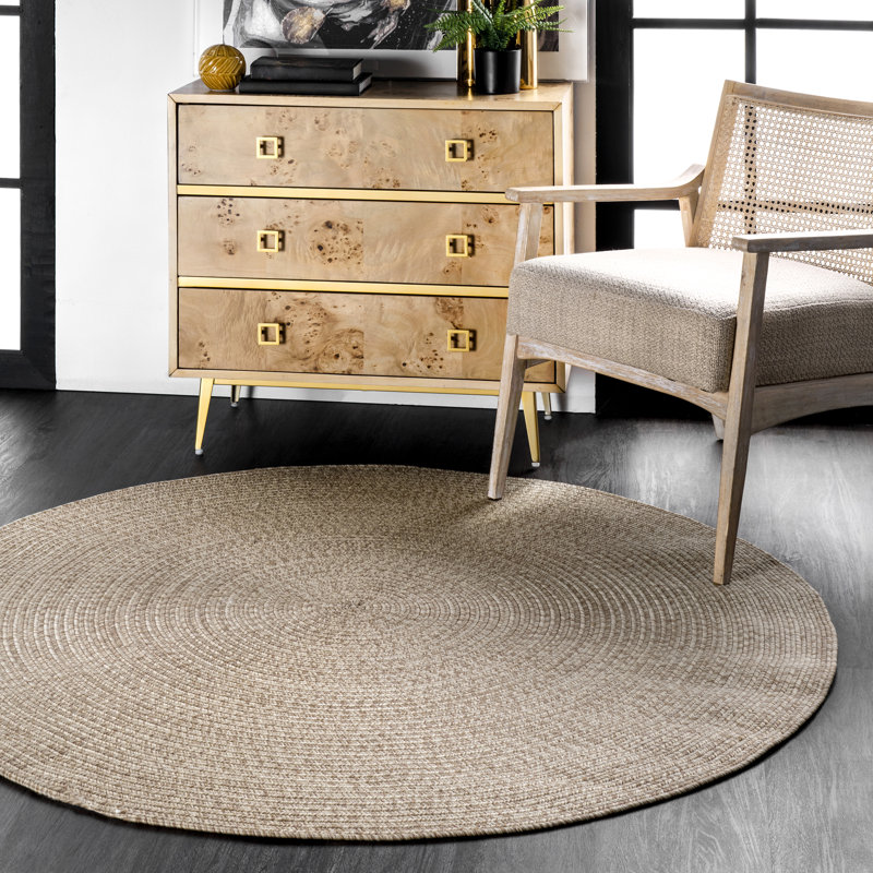 Owensby Braided Tan Indoor/Outdoor Rug, Round 5'