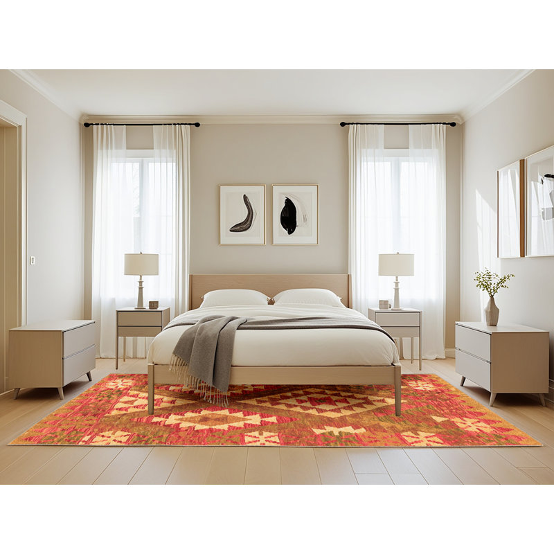 Tapis tissé à la machine Mirle Southwestern en beige / taupe / rouge, Rectangle de 5 pi x 8 pi