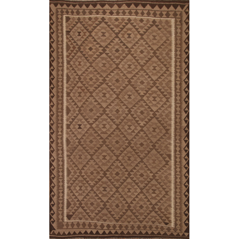 Brown Kilim Wool Area Rug 7x10