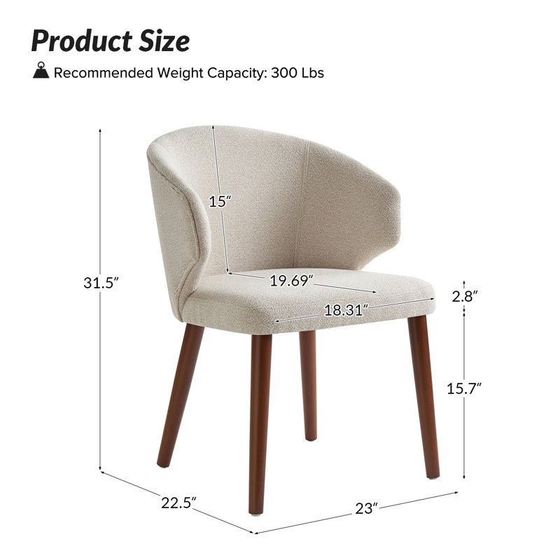 Chaise d'appoint à oreilles rembourrée avec pieds en bois massif Kanalu , Lin lin, 6