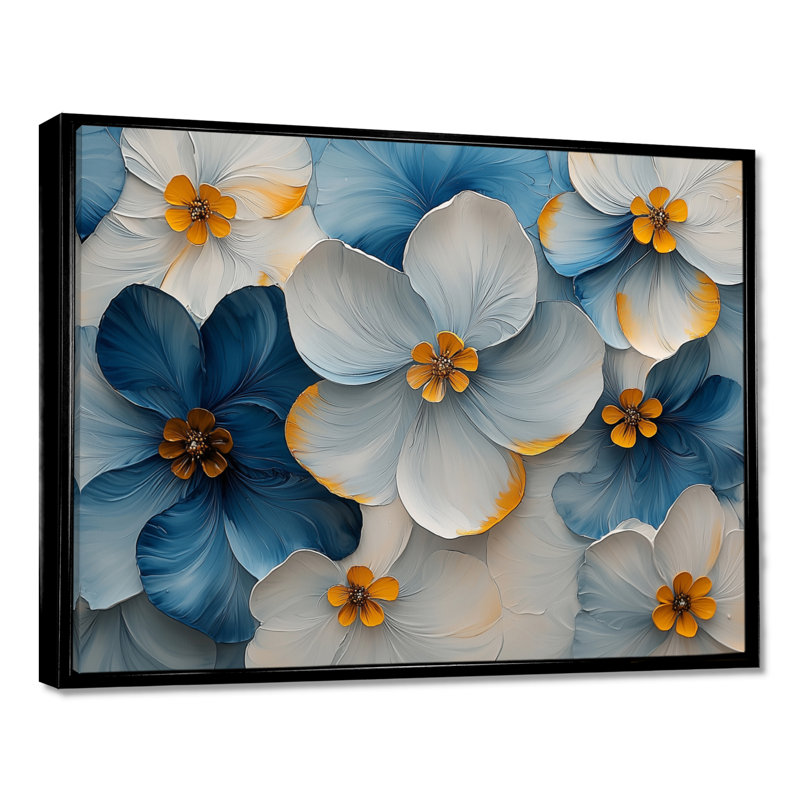 Mizuho Velvet Cherry Blossoms Blue Simplicity II - art mural grande fleur de cerisier, H 30 po x l 40 po, Cadre flottant