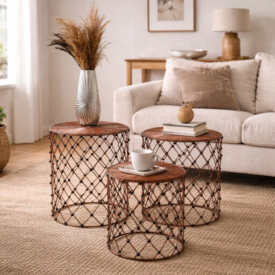 Tabourets gigognes | Ensemble de 3 tabourets gigognes Rustic Charm | Utiliser des sièges d'appoint