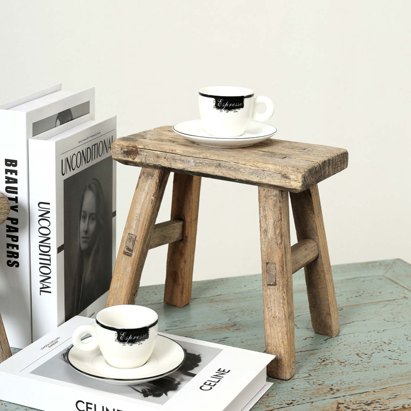11-inch W Rustic Vintage Mini Stool Rectangular Wooden Accent with Weathered Natural Finish