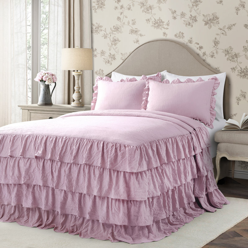 Allison Ruffle Skirt Ruffle Skirt Bedspread Set, Purple, Queen Bedspread + 2 Standard Shams