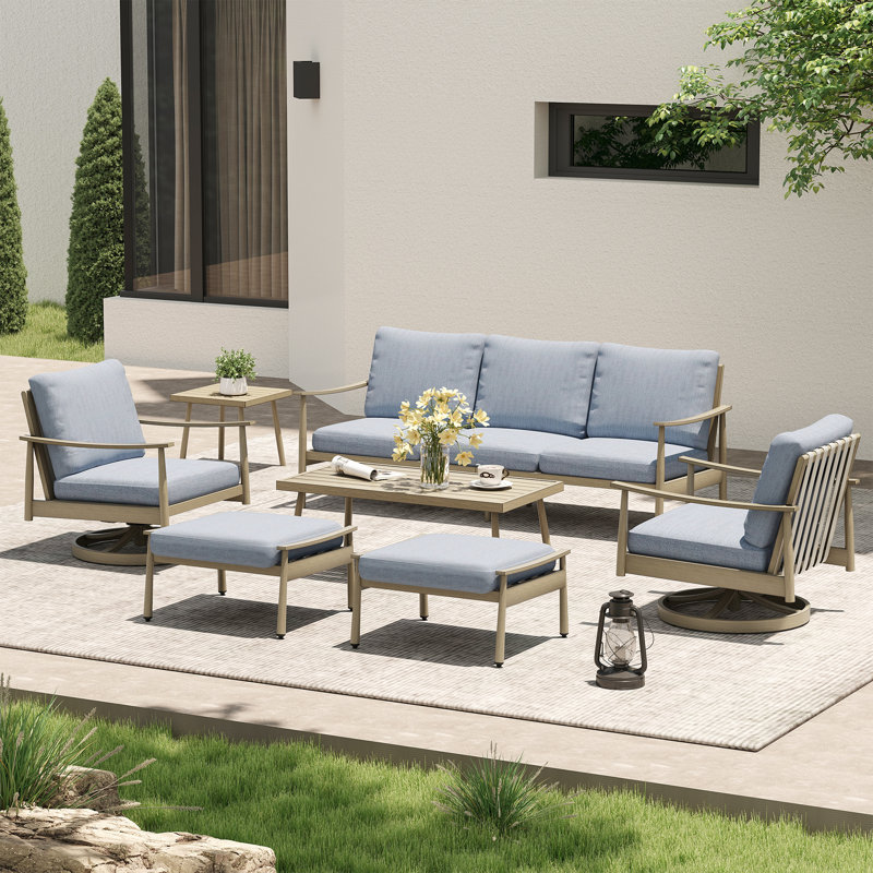 Ensemble de conversation d'extérieur pour 5 personnes avec coussins Mariène, Brun, Bleu