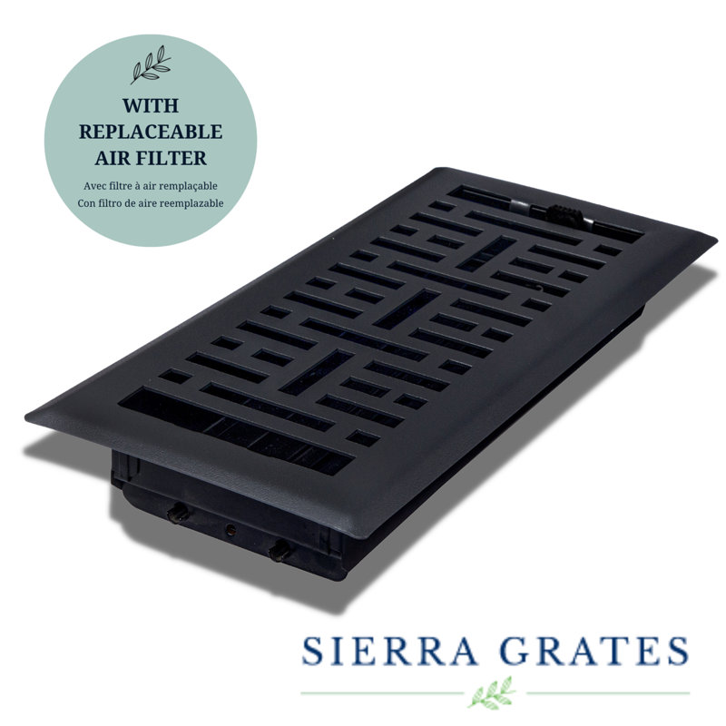 Registre de plancher en métal, Noir, H 1,75 po x l 5,5 po x L 11,5 po
