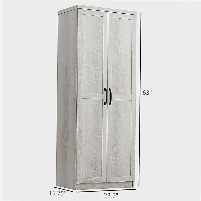HOMCOM 63-inch 2-door kitchen storage cabinet, with 5 shelves and 2 adjustable shelves, freestanding storage cabinet, suitable for dining room, retro white