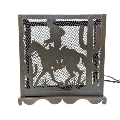 Metal Night Light Cowboy on Horse Cactus Desert Silhouette Rustic Western Farmhouse Tabletop Lamp Decor