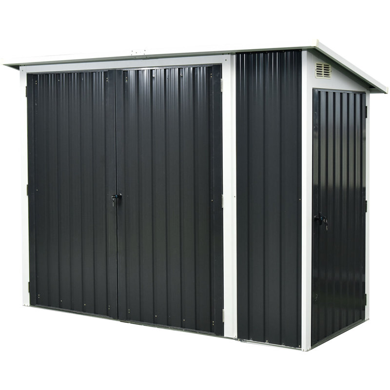 Dark Gray Galvanized Steel 6' x 8' Outdoor Storage Shed