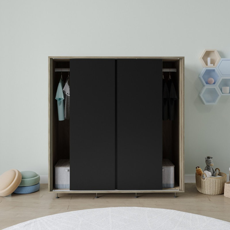 Solid Wood Wardrobe, Oak/Black