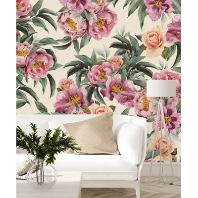 Papier peint blanc avec fleurs