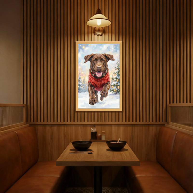 Animaux, chien de Noël dans un chandail rouge qui court, H 18 po x l 12 po