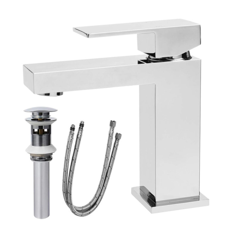 Modern Bathroom Faucet, Single Hole Bathroom Faucet, Solid Brass Bathroom Sink Faucet, Single Handle Heavy Duty Square Basin Vanity Square Bathroom Faucet with Pop-up Drain