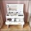 Flip Top Vanity Desk With LED Lighted Mirror & Built-In Outlet - Makeup Table With Drawers, Storage, And Hooks