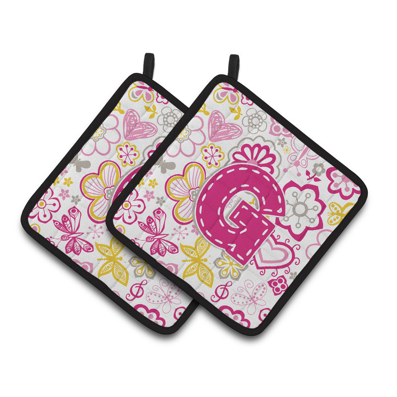 Fleurs et papillons Potholder, Rose, G