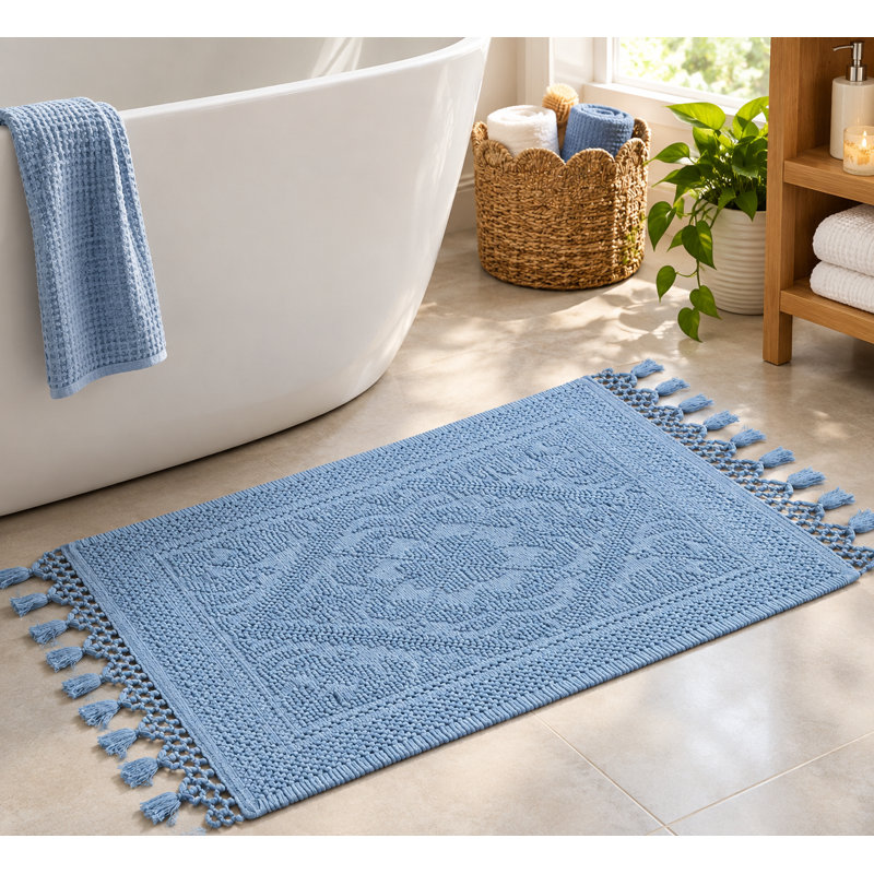 Tapis de bain Savi Home en coton jacquard texturé, Single- 38" L x 20" W, Sky Blue