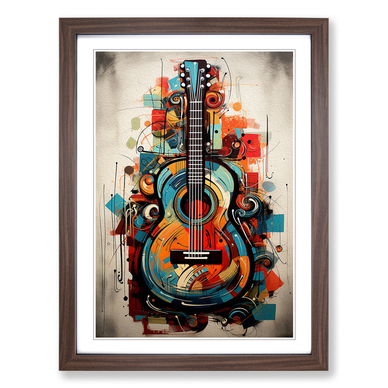XYZ-FRM-V1223-1747 Acoustic Guitar Contemporary - Single Picture Frame Print on Wood, Walnut, 34cm H x 25cm W x 2cm D