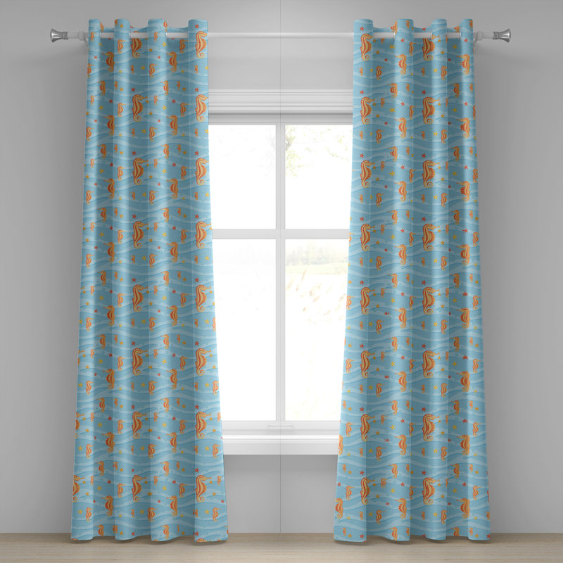 Rideau 2 panneaux à œillets East Urban Home Ocean, 50 po, bleu orange, L 50 po x L 108 po