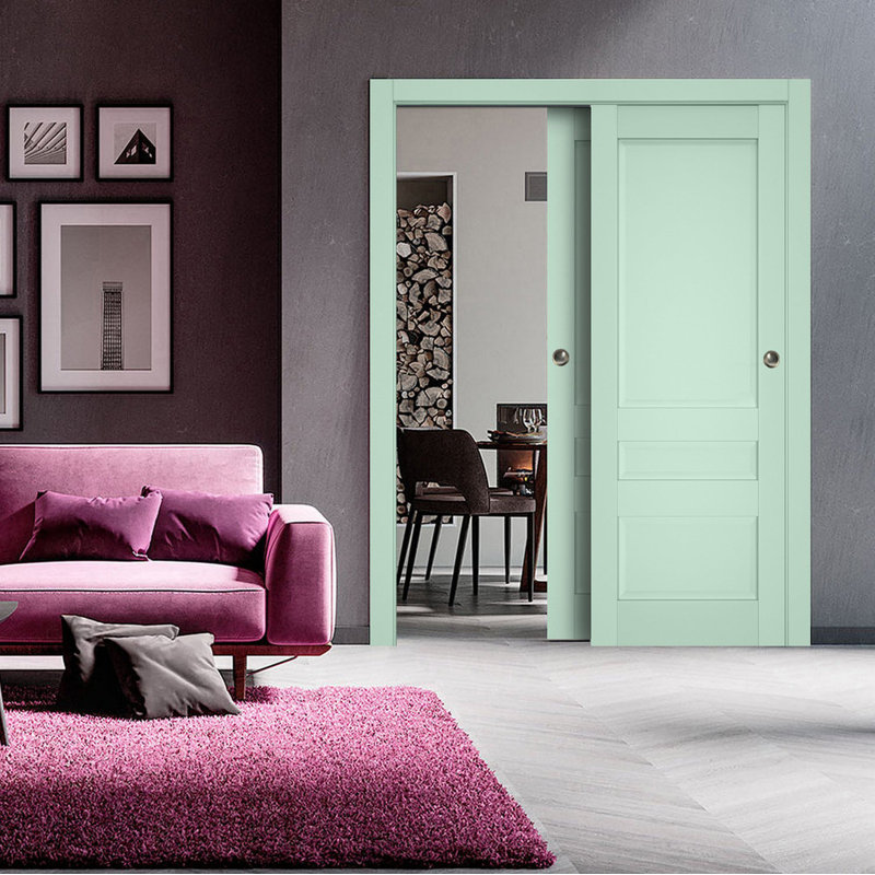 Veregio Panelled Wood Sliding Closet Doors, 48" x 84", Olive