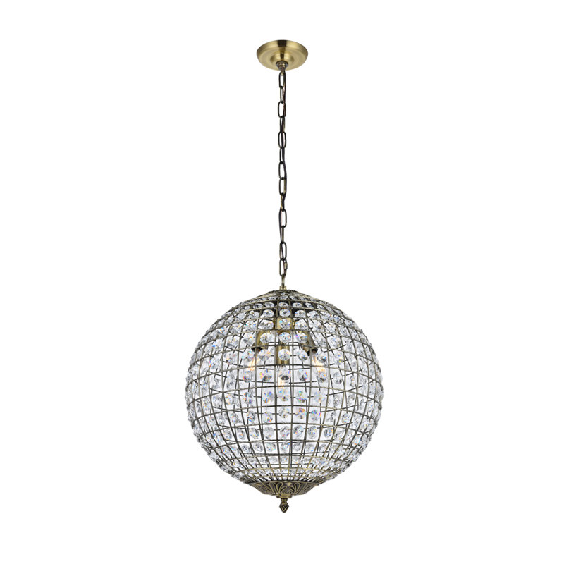 Tessanne Dimmable Metal and Globe Pendant, 20" H x 16" W x 16" D, 3 Lights