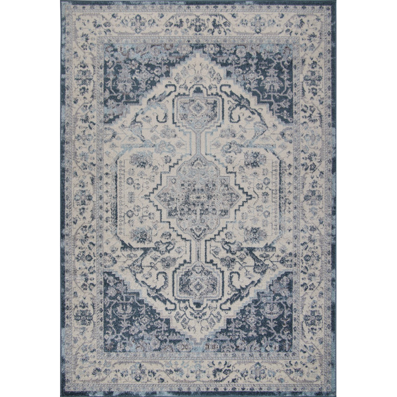 Tapis bleu / crème Seidel, Rectangle 5 pi 2 po x 7 pi 6 po