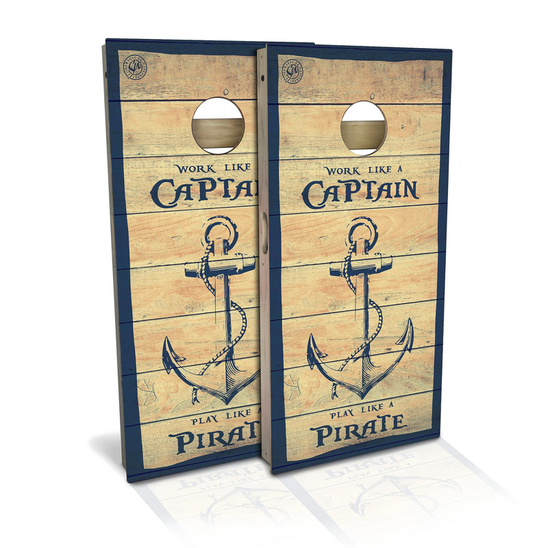 Captain Pirate Solid Wood Cornhole Board Set with Anchor Design
