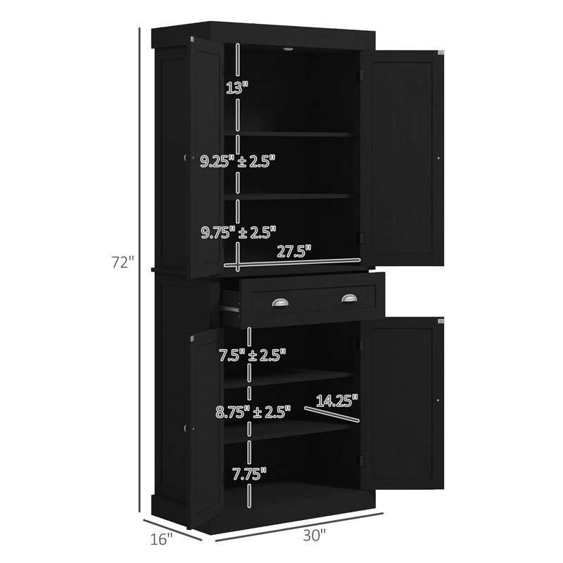 Garde-manger avec portes et tablettes, garde-manger, garde-manger autoportant, Noir