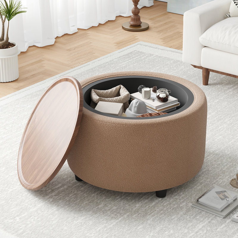Teddy Round Coffee Table with Storage, Khaki