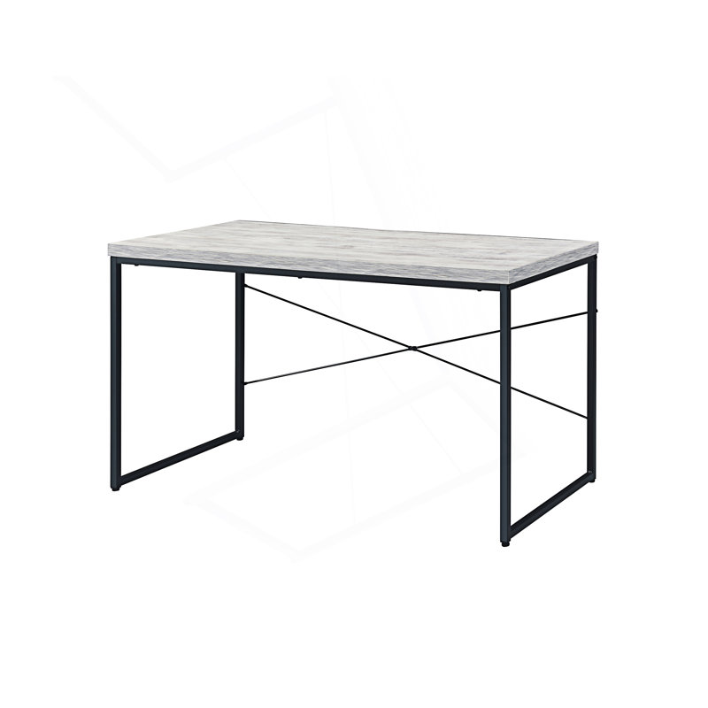 Bureau d'écriture avec plateau en faux béton, Blanc antique / noir