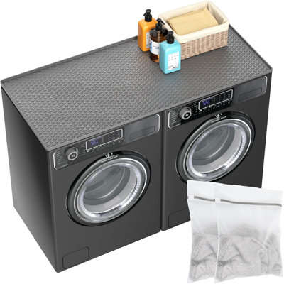 Silicone Washer Dryer Countertop Mat with 2 Laundry Bags – Non-Slip, Waterproof, Dustproof Cover for Laundry Room Organization & Surface Protection, Grey