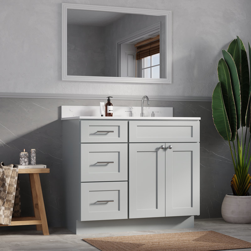 Disar 40'' Single Bathroom Vanity with Quartz Top, Gray
