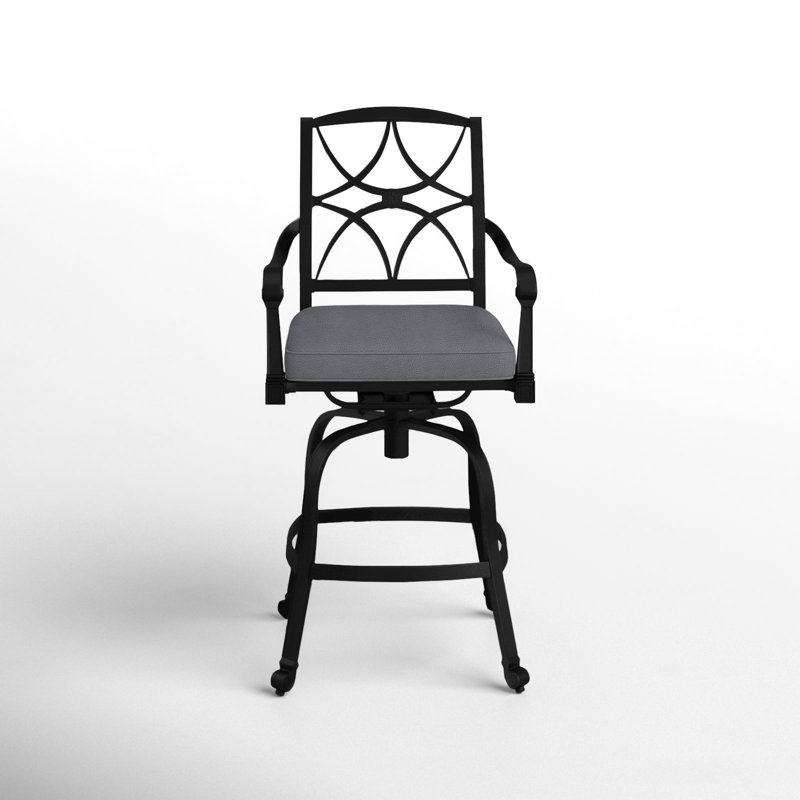 Wiltshire Outdoor Swivel Bar Stool, Textured Black, 30.25", Canvas Navy Sunbrella® Canvas