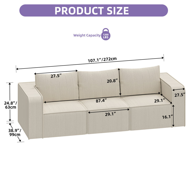 Canapé modulaire surdimensionné à 3 places Balconera
