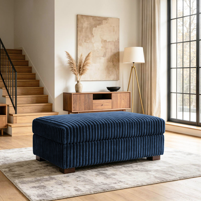 Repose-pieds rembourré rectangulaire en flanelle de fourrure de lapin, pièce modulaire simple pour canapé modulaire, Bleu