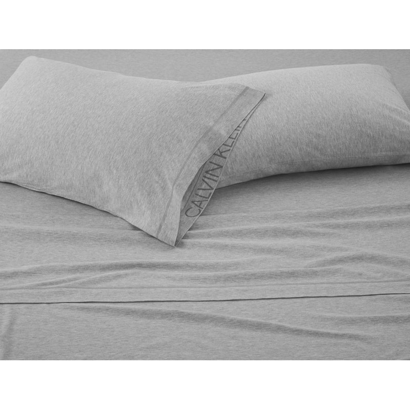 Cotton Blend Jersey Knit Fitted Sheet, Heather Grey, European Single (90 x 200cm)
