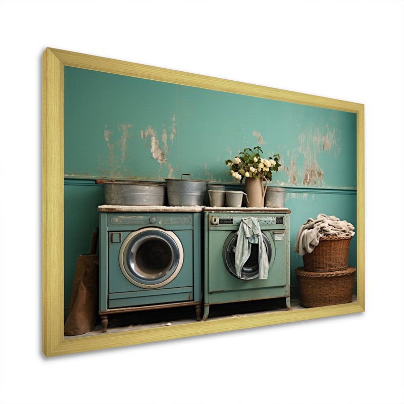 Turquoise Vintage Laundry Room II - impression, H 30 po x l 40 po x P 1,5 po, Encadrement doré
