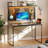 Nedyo 39''W LED Gaming Desk with Hutch and Pegboard, Computer Home Office desks with Power outlet and Shelf-1382720697
