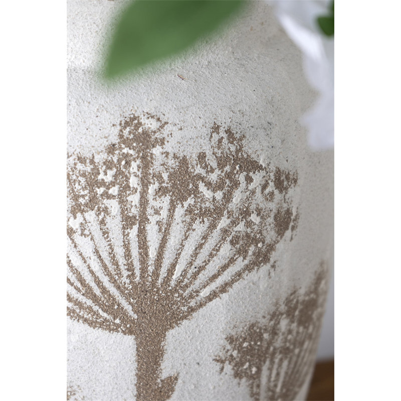 Vase cylindrique en céramique 7,9 x 7,9 x 13,8 po avec motif botanique brun