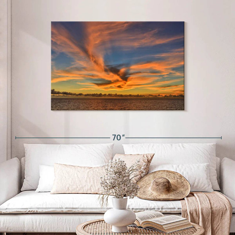 Gillard, nuage doré, paysage marin, H 30 po x l 45 po