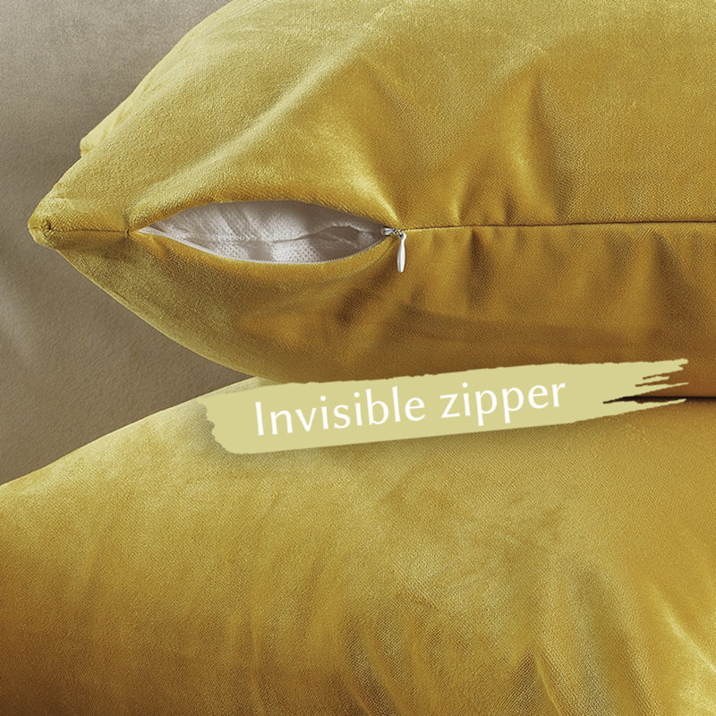 Housse de coussin en velours mat, 18 po x 18 po, 62 - jaune