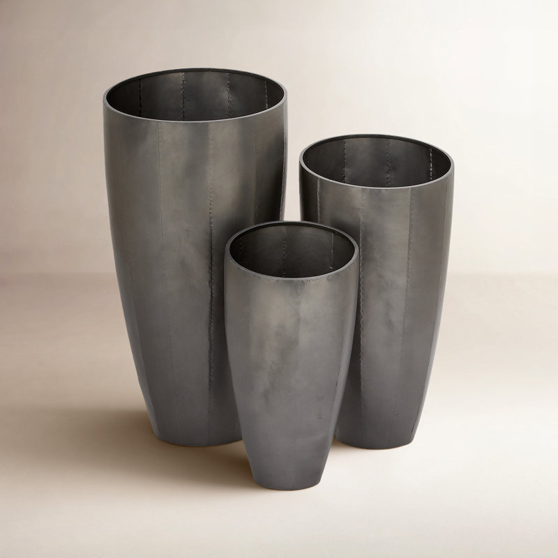 Ensemble de pots à fleurs en fer 3 pièces Gelder, Gris clair