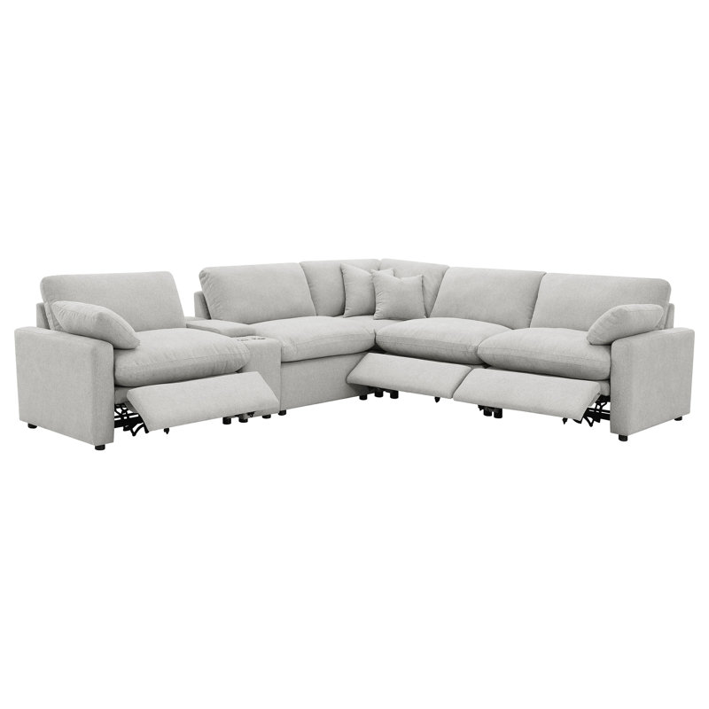 Canapé modulaire inclinable électrique gris 6 pièces Collins, Polyester gris
