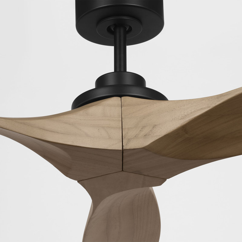 Collins 60-inch indoor/outdoor smart ceiling fan in midnight black finish with natural honey blades, handheld remote control, and compatible with Alexa, Google Home, and Bond Home Action from Visual Comfort Fan