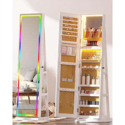 Led Mirror Jewelry Cabinet With Lock Standing Jewelry Organizer Mirror 14 Rgb Lighting