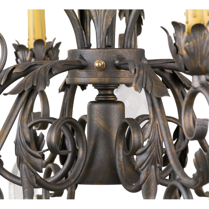 Country French Bronze 10-Light Crystal Chandelier with Cream Shades