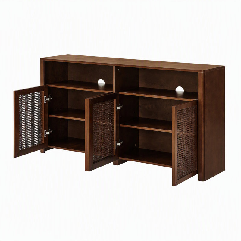Buffet Mid-Century en rotin de style Mid-Century, Noyer