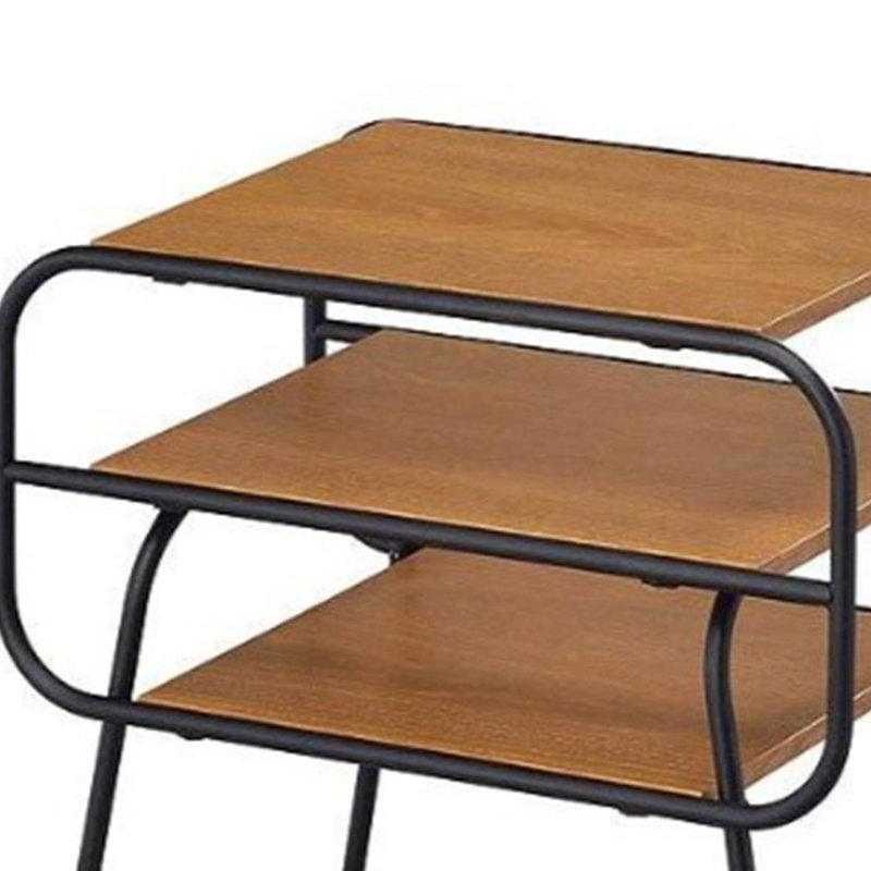 Roemer Industrial Rectangular Accent Table with Flared Legs in Oak & Black